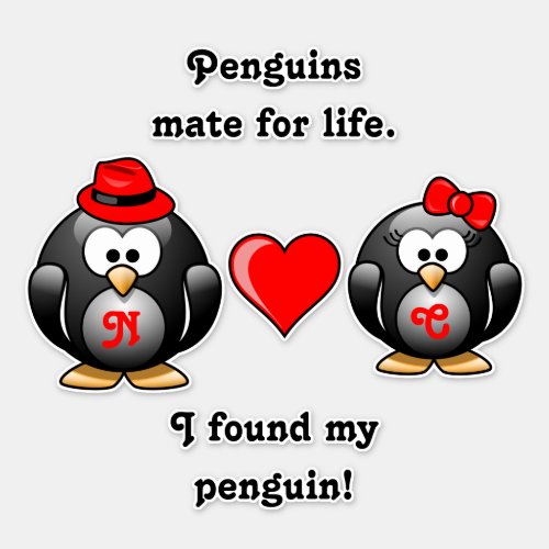 Cute I Found My Penguin Mate for Life Red Heart Sticker