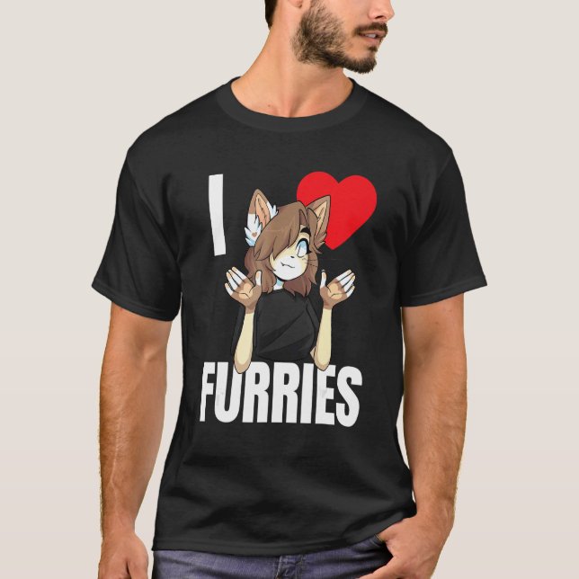 Cute I Heart Furries Furry Fandom Love 1 T-Shirt (Front)