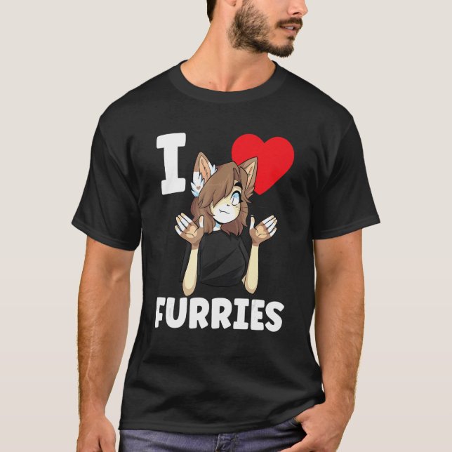 Cute I Heart Furries Furry Fandom Love T-Shirt (Front)