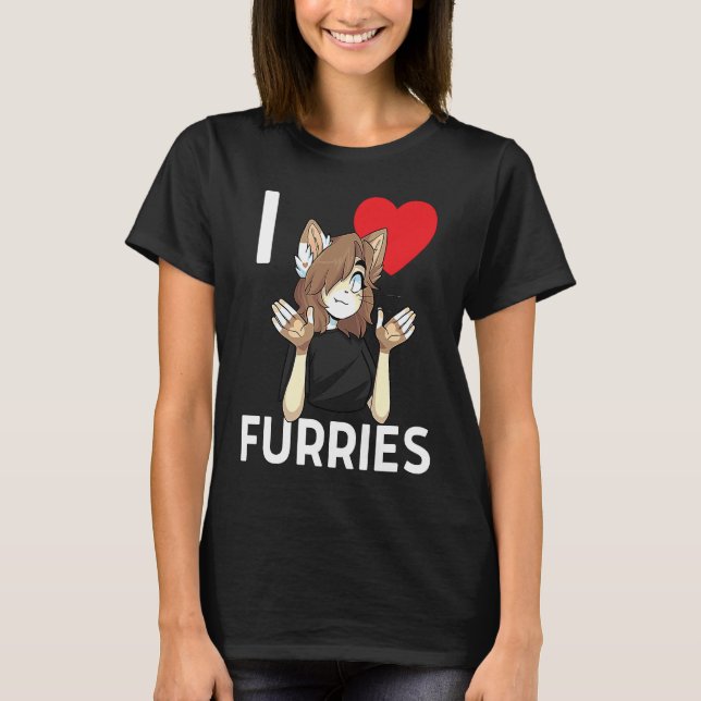 Cute I Heart Furries Furry Fandom Love T-Shirt (Front)