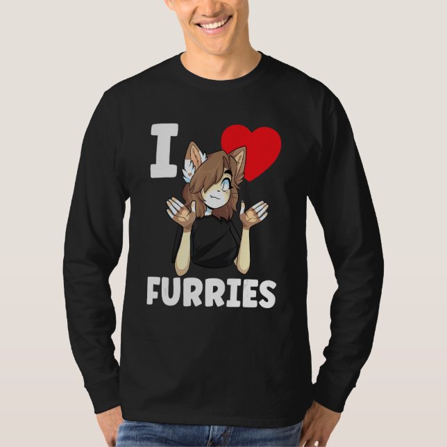 Cute I Heart Furries Furry Fandom Love T-Shirt (Front)