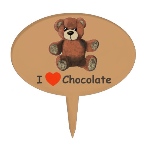 Cute I Heart Love Chocolate Teddy Bear Cake Topper