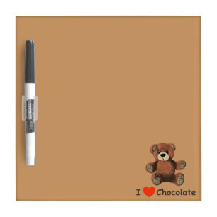 Cute I Heart (Love) Chocolate Teddy Bear Dry-Erase Board