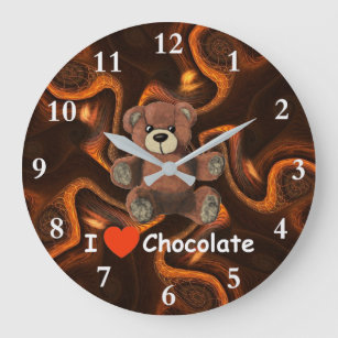Cute I Heart (Love) Chocolate Teddy Bear Large Clock