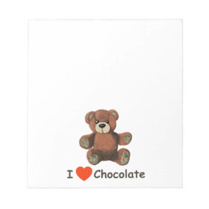 Cute I Heart (Love) Chocolate Teddy Bear Notepad