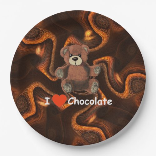 Cute I Heart Love Chocolate Teddy Bear Paper Plates