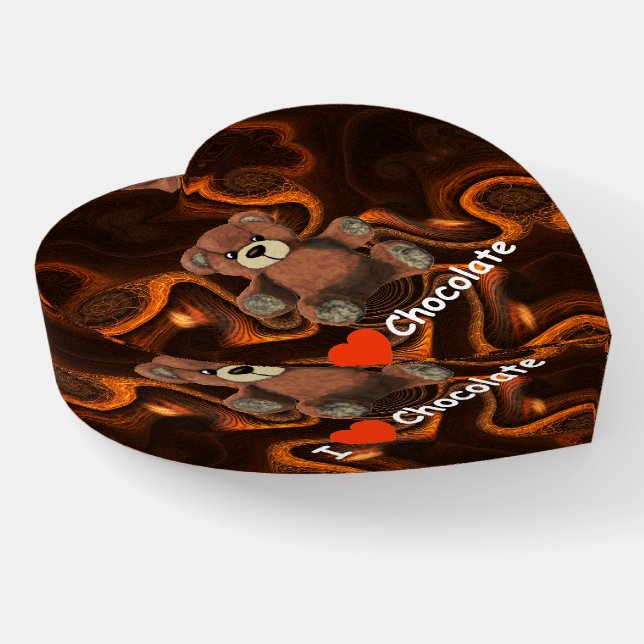 Cute I Heart (Love) Chocolate Teddy Bear Paperweight (Angled)