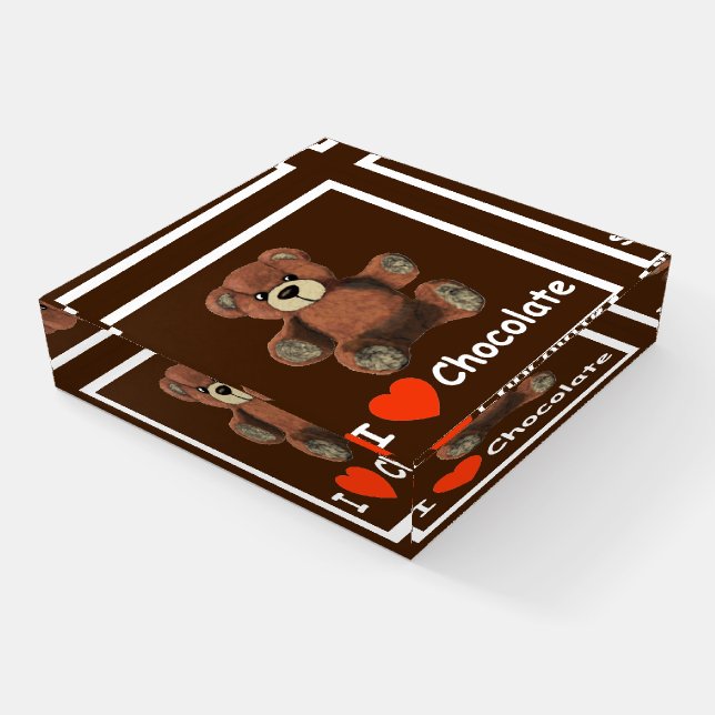 Cute I Heart (Love) Chocolate Teddy Bear Paperweight (Angled)