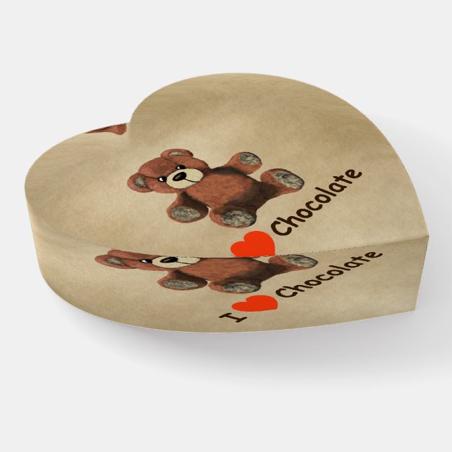 Cute I Heart (Love) Chocolate Teddy Bear Paperweight (Angled)