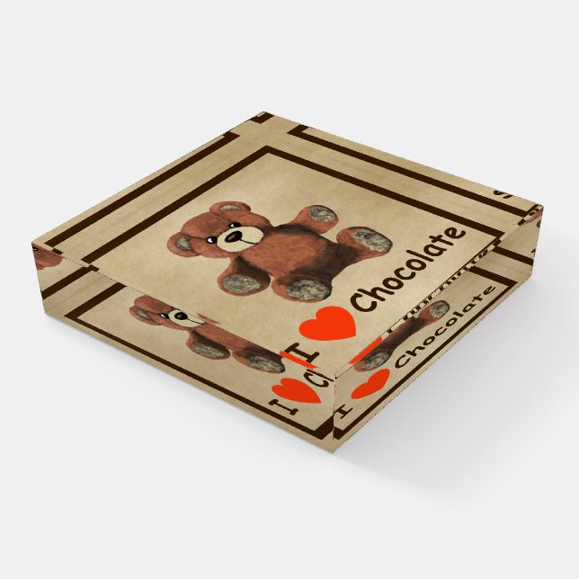 Cute I Heart (Love) Chocolate Teddy Bear Paperweight (Angled)