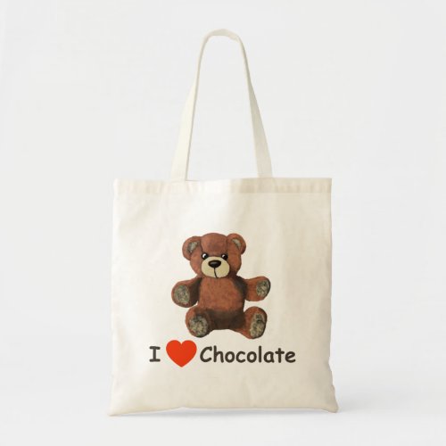 Cute I Heart Love Chocolate Teddy Bear Tote Bag