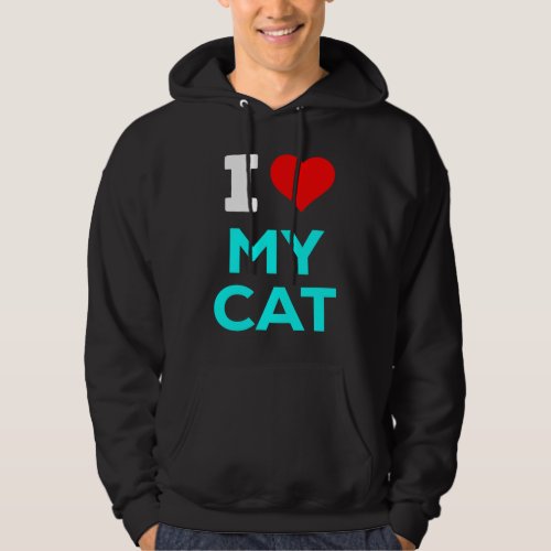 Cute I Heart Love My Cat Cyan Teal Blue Hoodie