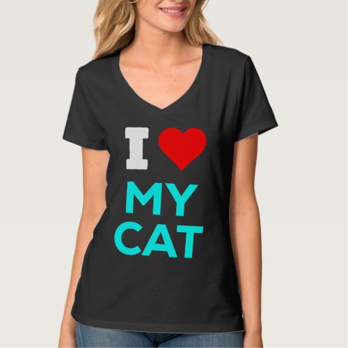 Cute I Heart Love My Cat Cyan Teal Blue T_Shirt