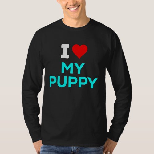 Cute I Heart Love My Puppy Cyan Teal Blue T_Shirt