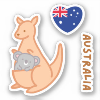 Cute I Love Australian Kangaroo Koala Sticker
