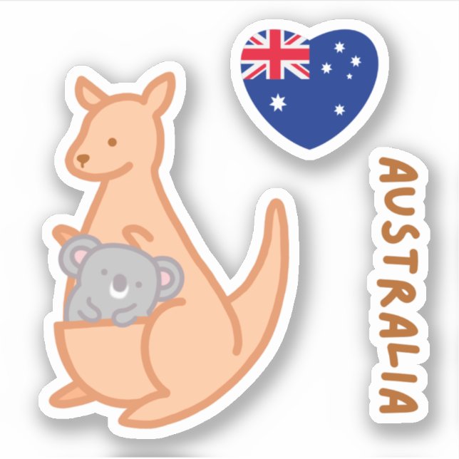 Cute I Love Australian Kangaroo Koala  Sticker (Front)