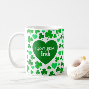 Cute I Love Being Irish Hearts and Shamrocks Green Coffee Mug