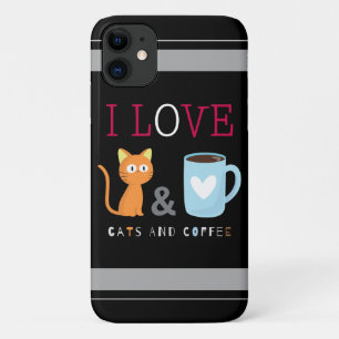  Cute I Love Cats and Coffee Black iPhone 11 Case