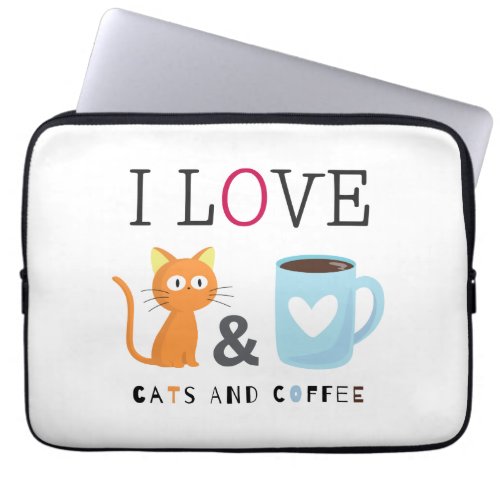  Cute I Love Cats and Coffee White Laptop Sleeve