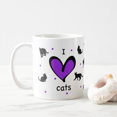 Cute I Love Cats Patterned Coffee Mug
