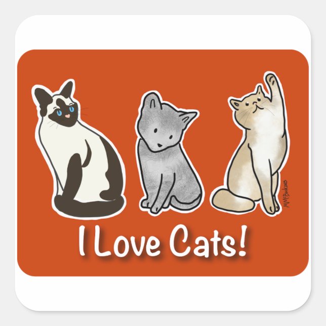 Cute I Love Cats! Square Sticker (Front)