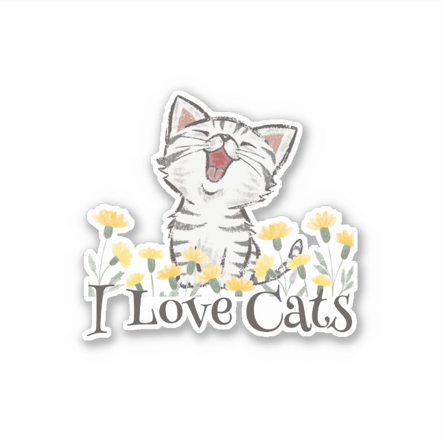 Cute I Love Cats Sticker (Front)