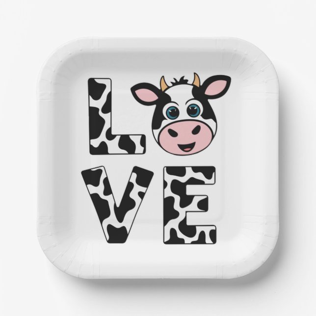 Cute I Love Cows Paper Plates (Front)
