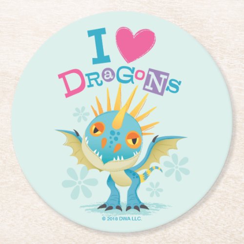 Cute I Love Dragons Stormfly Graphic Round Paper Coaster