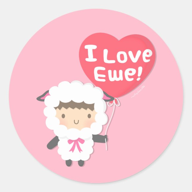 Cute I Love Ewe Sheep Pun Humor Classic Round Sticker (Front)