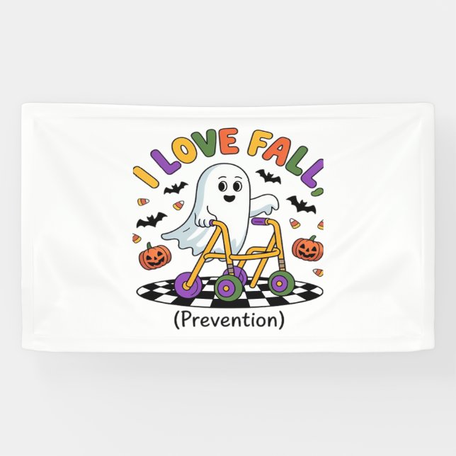Cute I Love Fall Prevention Physical Therapy Ghost Banner (Horizontal)