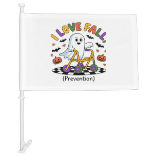 Cute I Love Fall Prevention Physical Therapy Ghost Car Flag