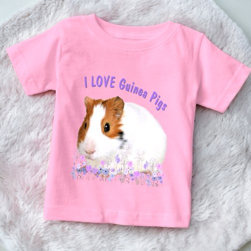 Cute I LOVE Guinea Pigs Brown White Custom Text  Baby T_Shirt