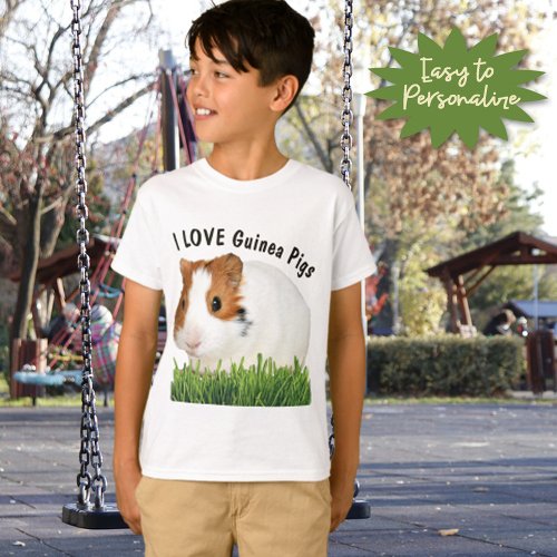 Cute I LOVE Guinea Pigs Brown White Custom Text  T_Shirt