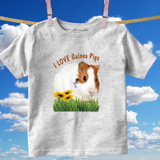 Cute I LOVE Guinea Pigs Sunflower Custom Toddler T-shirt (front side cute guinea pig design on kids tee)