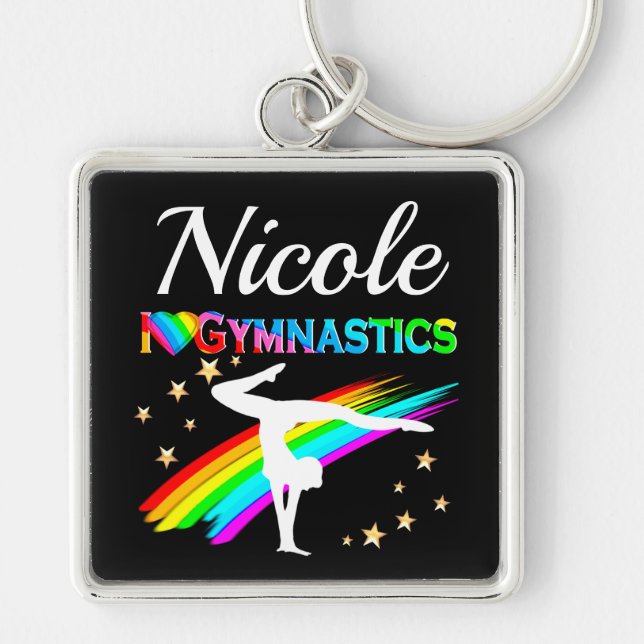 CUTE I LOVE GYMNASTICS PERSONALIZED DESIGN KEYCHAIN (Front)