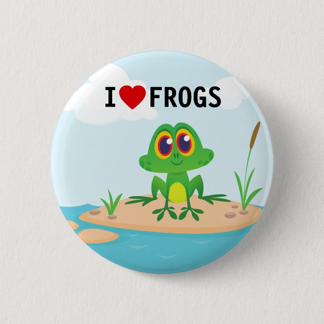Cute I love (heart) Frogs Pinback Button (Front)