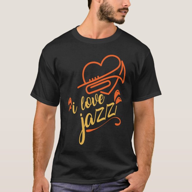 Cute I Love Jazz Heart Trumpet Jazz Music T-Shirt (Front)