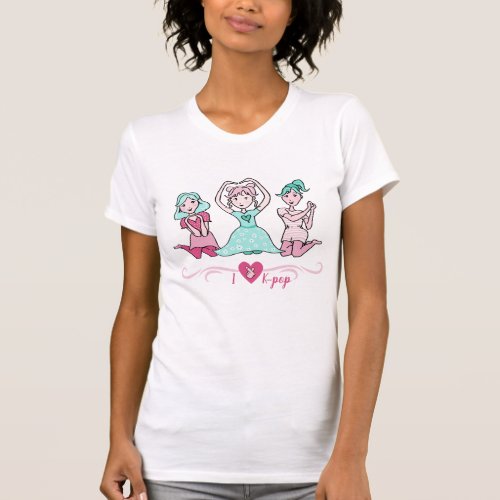 Cute I Love K_pop Teal Pink Heart T_Shirt