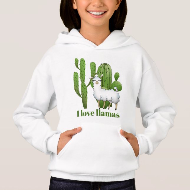 Cute I love llamas girls add message hoodie (Front)