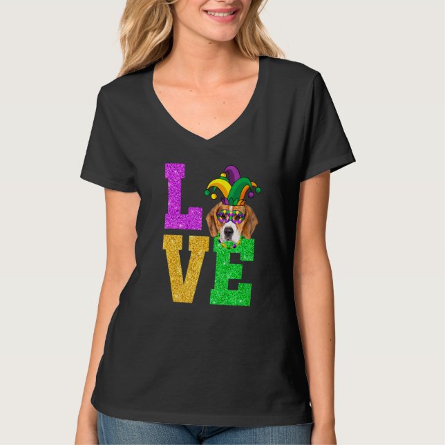 Cute I Love Mardi Gras Beagle Dog Puppy T-Shirt (Front)