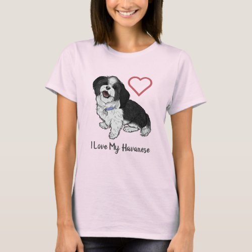 Cute I Love My Black  White Havanese Dog Lovers T_Shirt