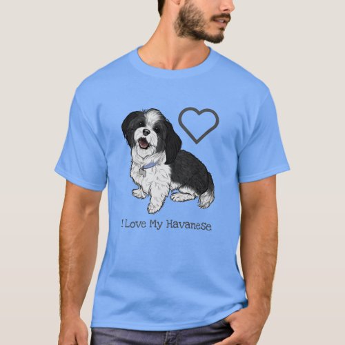 Cute I Love My Black  White Havanese Dog Lovers T_Shirt