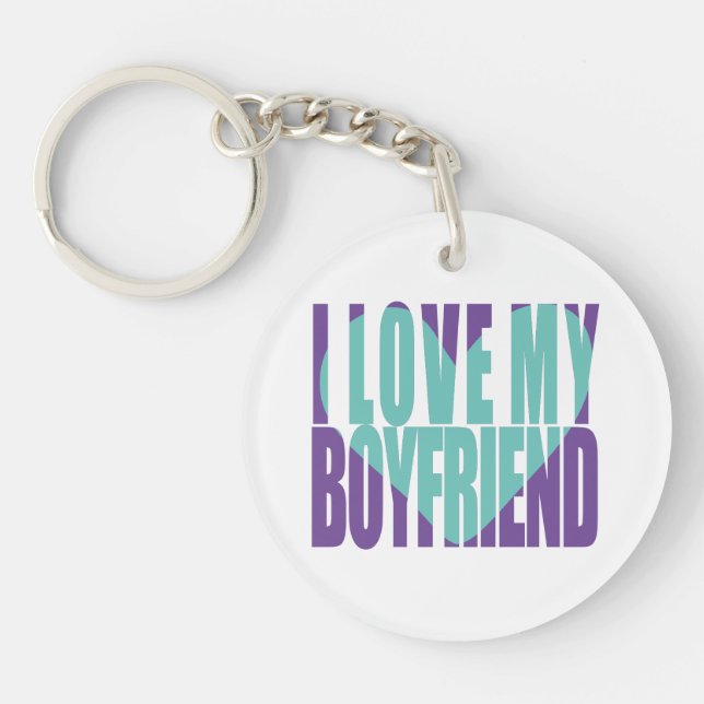 Cute I Love My Boyfriend Heart Photo Personalized Keychain (Front)