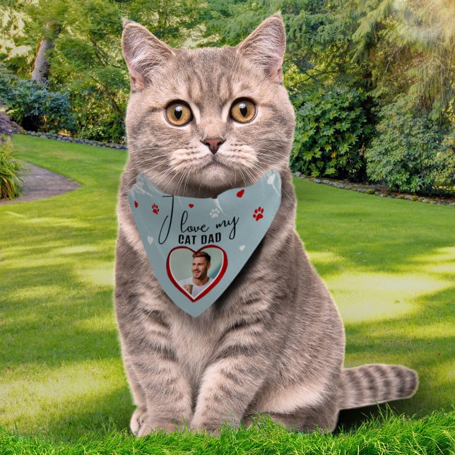 Cute I love my Cat Dad Paw Heart Photo Pet Bandana Collar (Creator Uploaded)