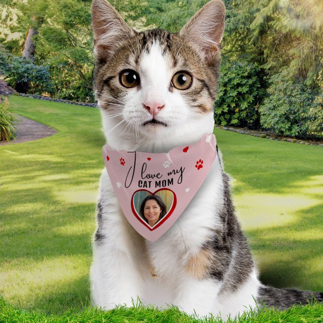 Cute I love my Cat Mom Paw Heart Photo Pet Bandana Collar (Creator Uploaded)