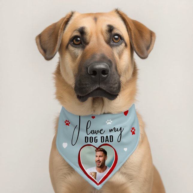 Cute I love my Dog Dad Paw Heart Photo Pet Bandana Collar (Dog 2)