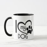 Cute &quot;I Love My Dog&quot; Mug, Custom Paw Heart Pet Dog Mug