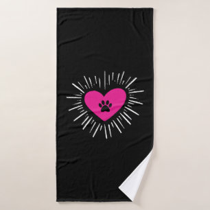 Cute I Love My Dog Puppy Cat Paw Heart Bath Towel