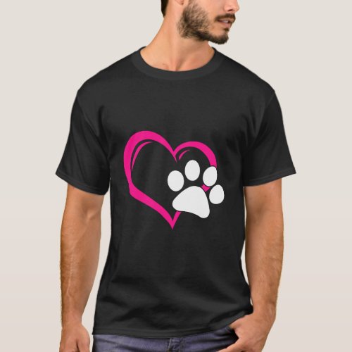Cute I Love My Dog Puppy Cat Paw Heart T_Shirt