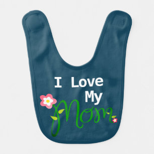Cute I Love My Mom Baby Boy Blue Baby Bib
